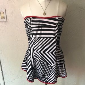 Janette plus strapless black & white Top